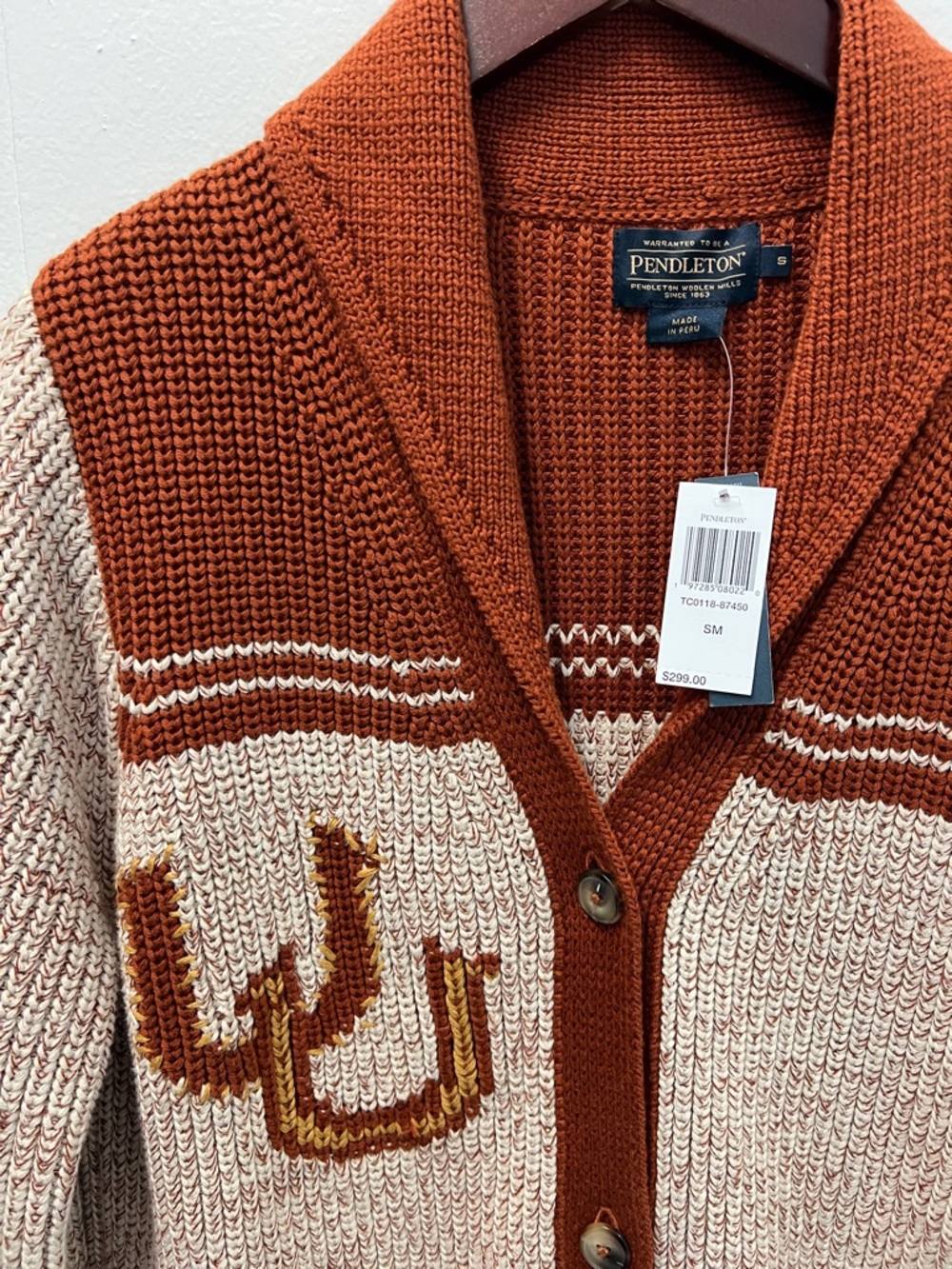 NWT Pendleton  women’s Cotton Heritage Shawl Collar Cardigan Sweater in Rust - Picture 8 of 14